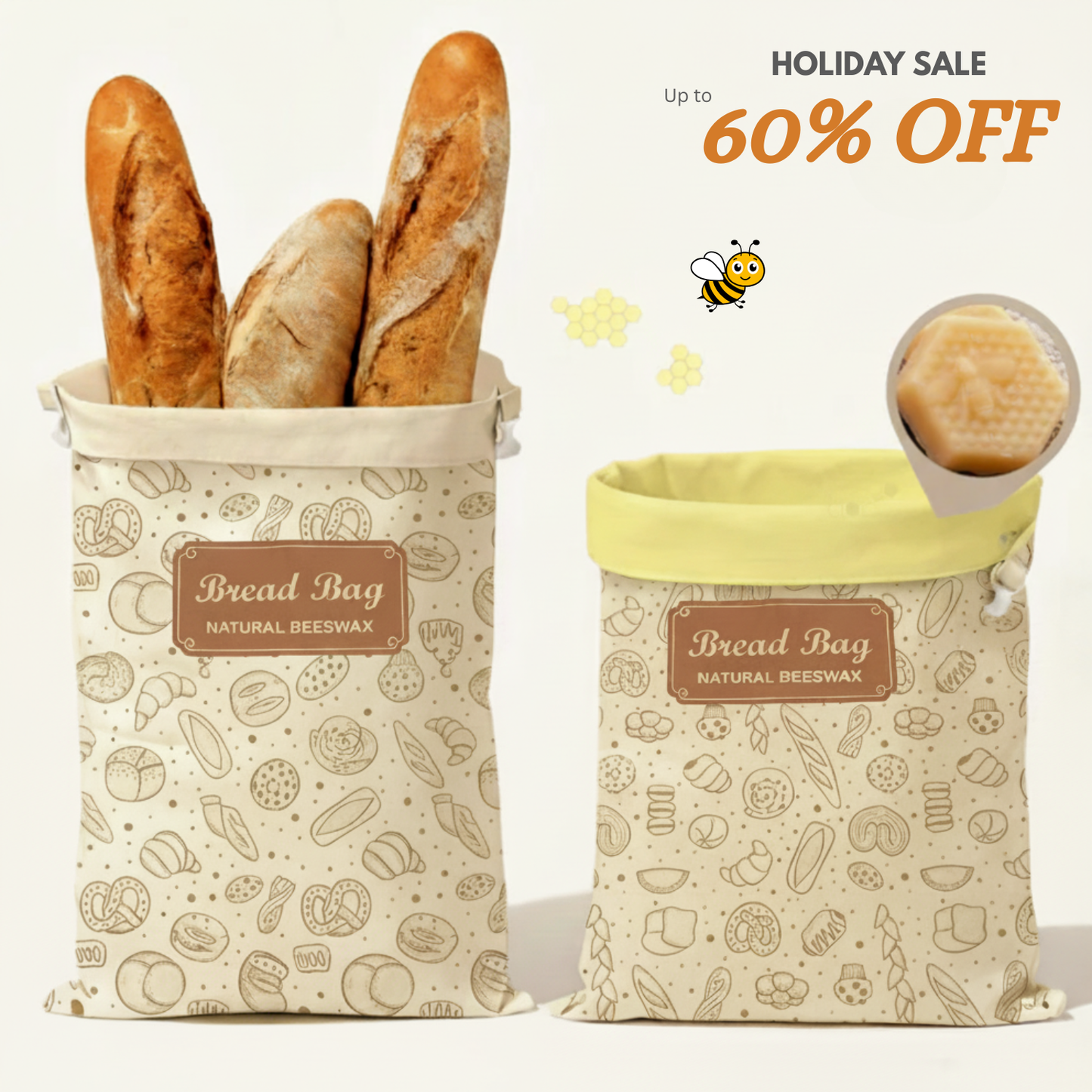 Premium Cotton Beeswax Bread Bags (by Lorine™)