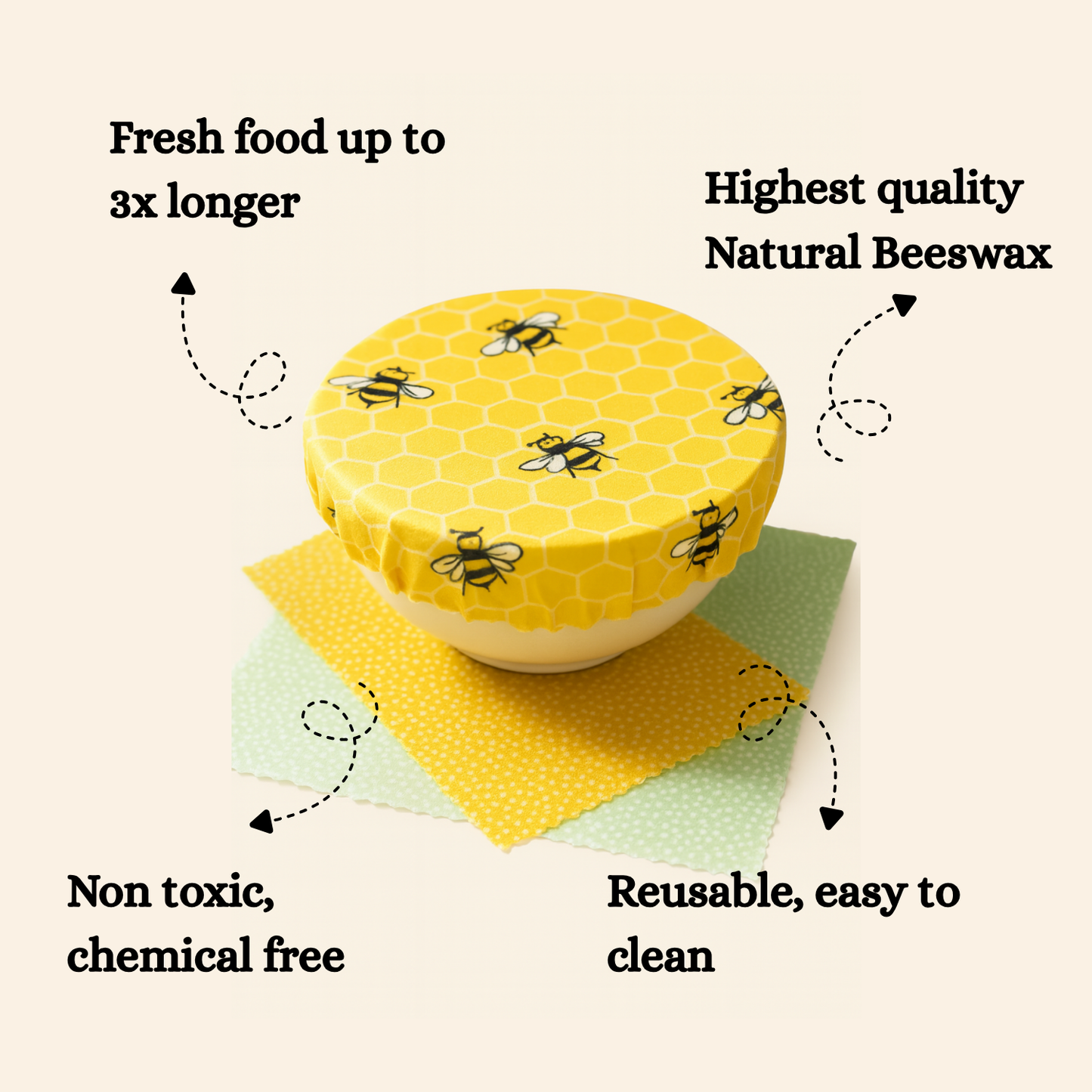 Lorine's Beeswax Wraps for Food (set of 3)