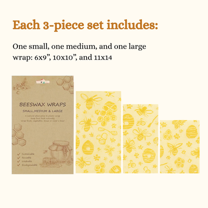 Lorine's Beeswax Wraps for Food (set of 3)
