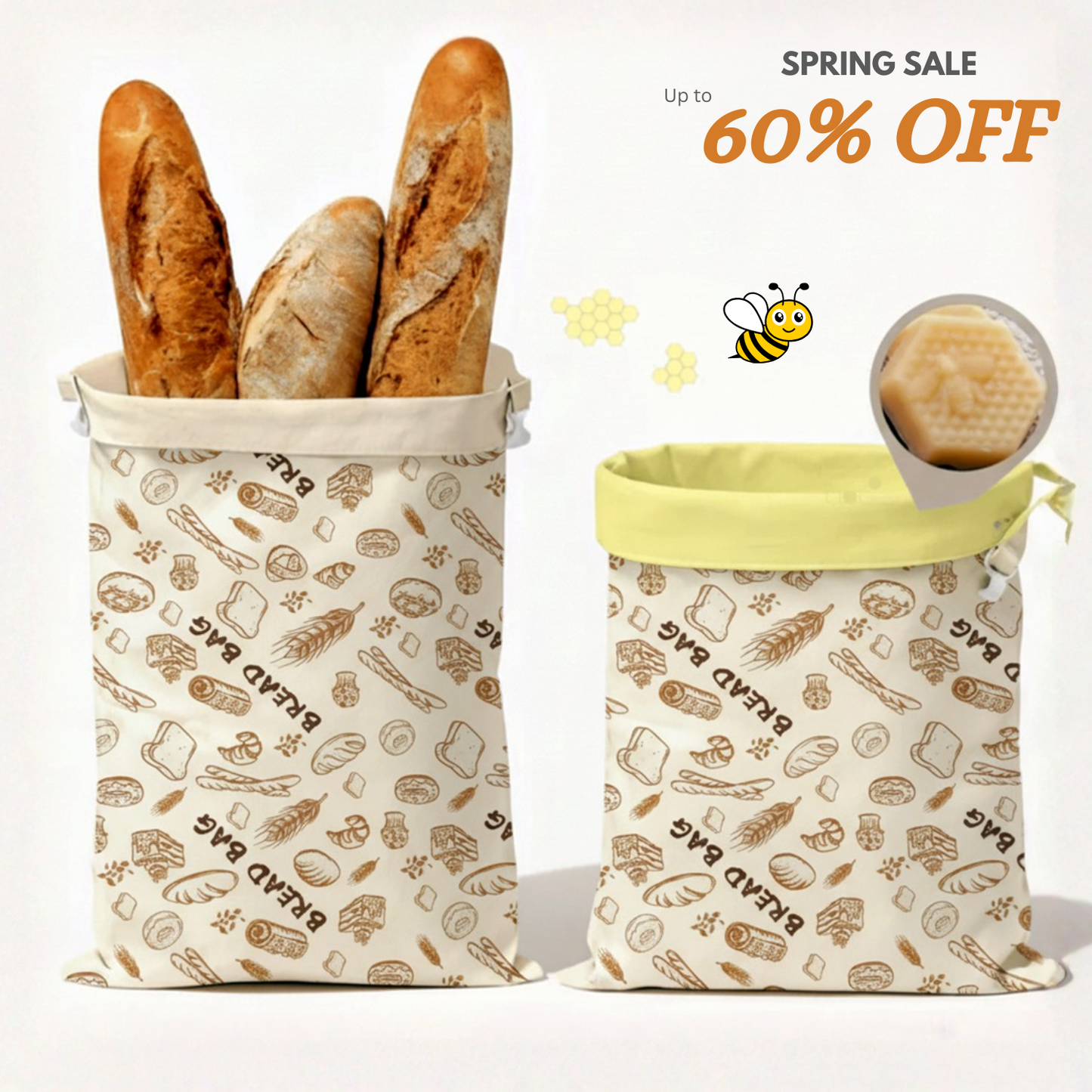 Premium 100% Cotton-Beeswax Bread Bags by Lorine™