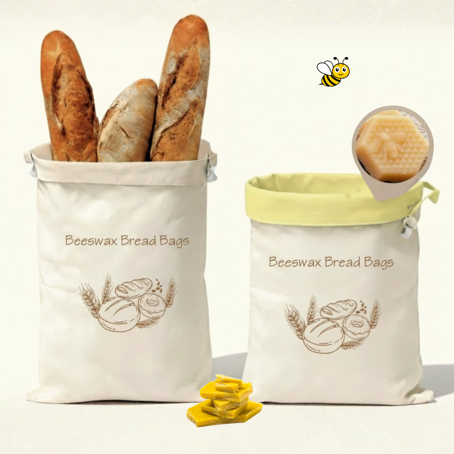 Premium 100% Cotton-Beeswax Bread Bags - by Lorine (L)